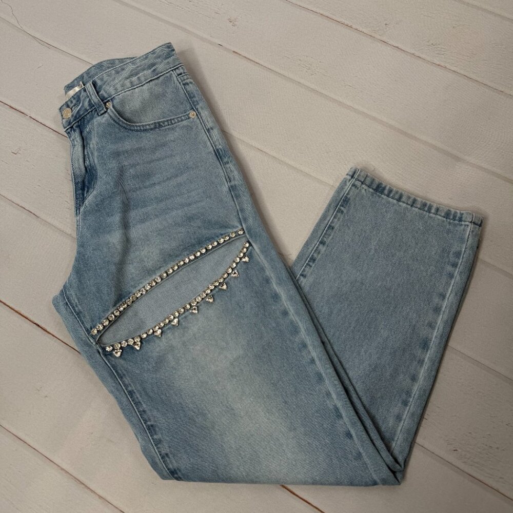 Torn By Ronny Kobo Mariah Jeans Rhinestone Cutout Straight Leg Denim 27/4 - Picture 4 of 8